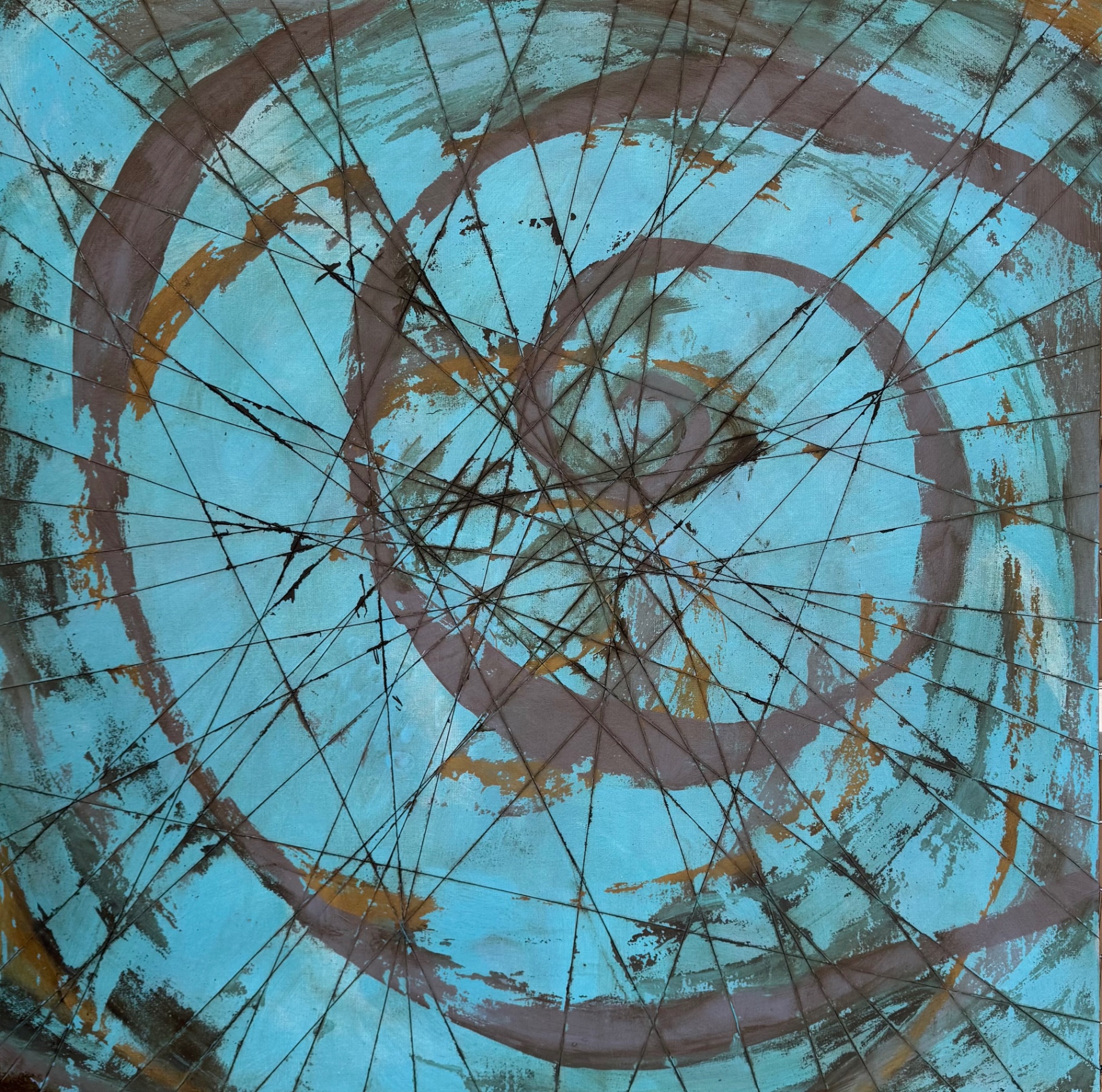From Here to There, Acrylic and thread on canvas
