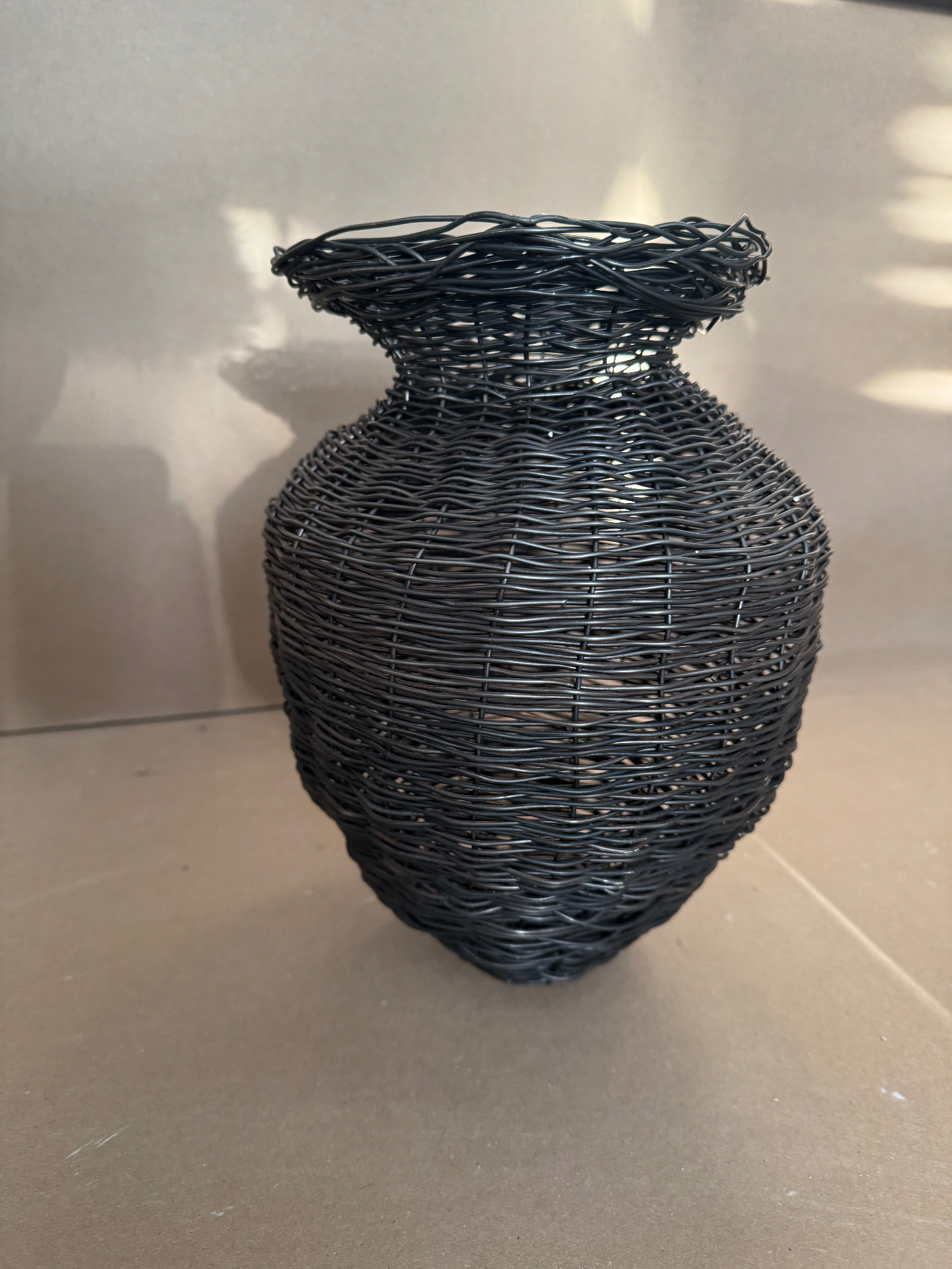 Woven Basket, Hand-woven wire sculpture